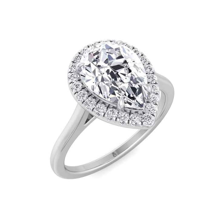 Pear Shape Engagement Ring with Halo Center and Plain Band