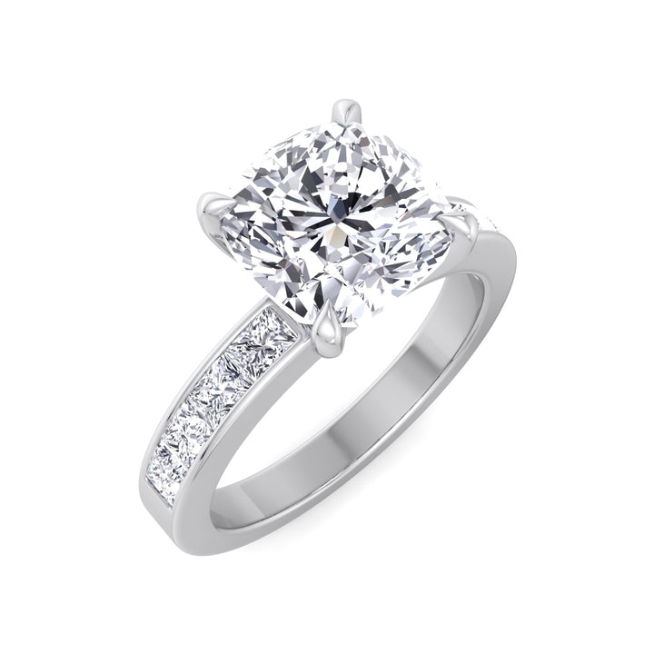 Cushion Cut Engagement Ring With Princess Cut Sidestones