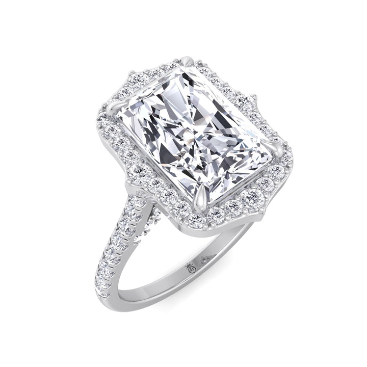 Radiant Cut Vintage Style Engagement Ring with Pave Band