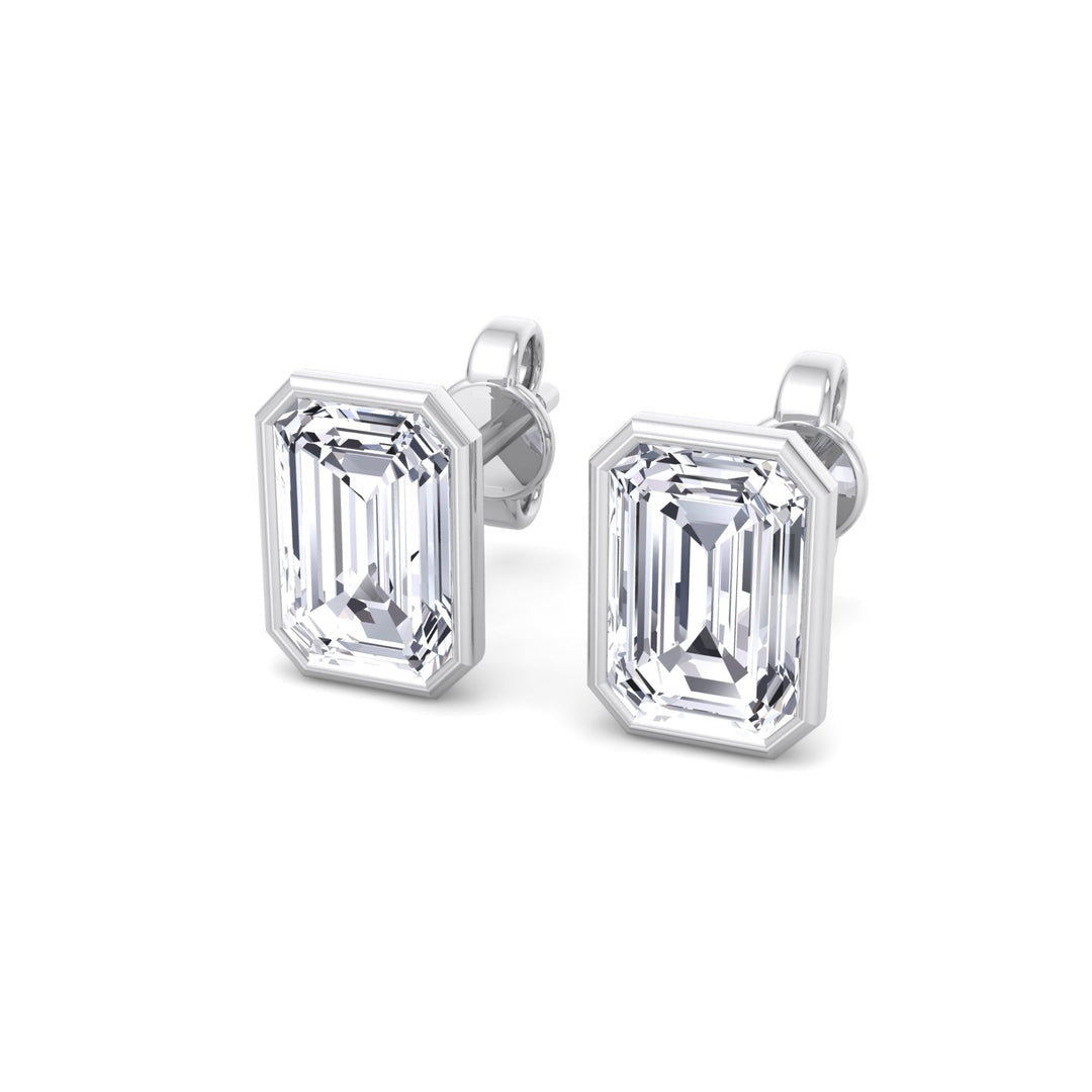 Bezel Set Emerald Shape Studs