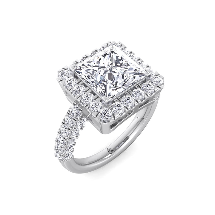 Princess Shape Halo Engagement Ring with Pave Band