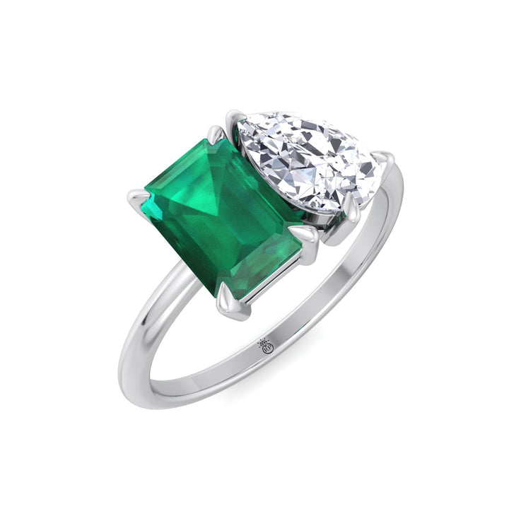 Toi et Moi Green Emerald &amp; Pear Shape Engagement Ring