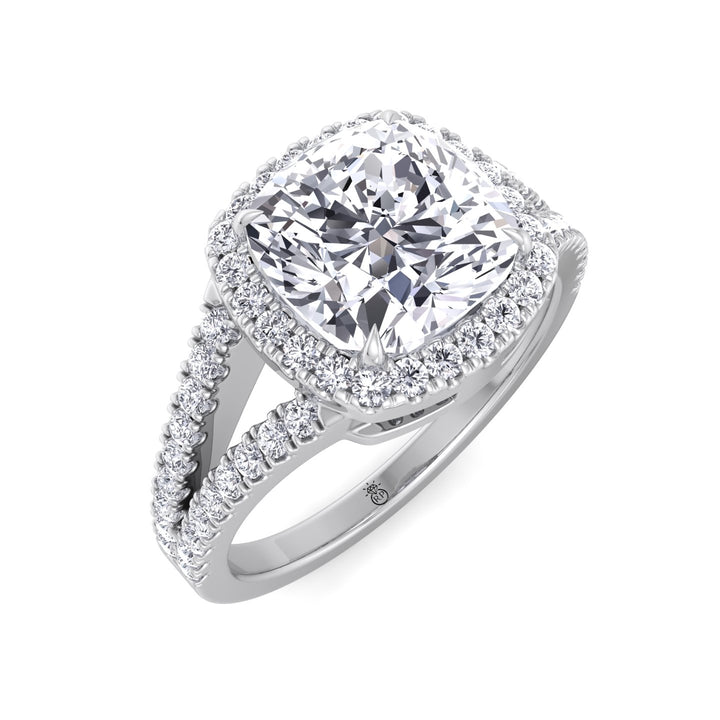 Cushion Cut Halo Engagement Ring with Split Pave Band