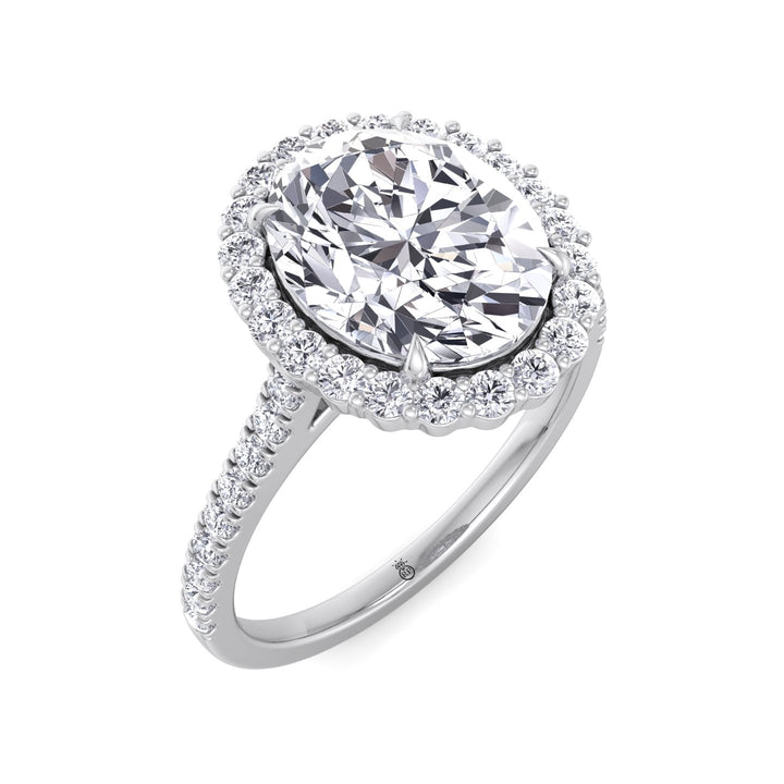 Oval Shape Scalloped Halo Engagement Ring With Pave Band