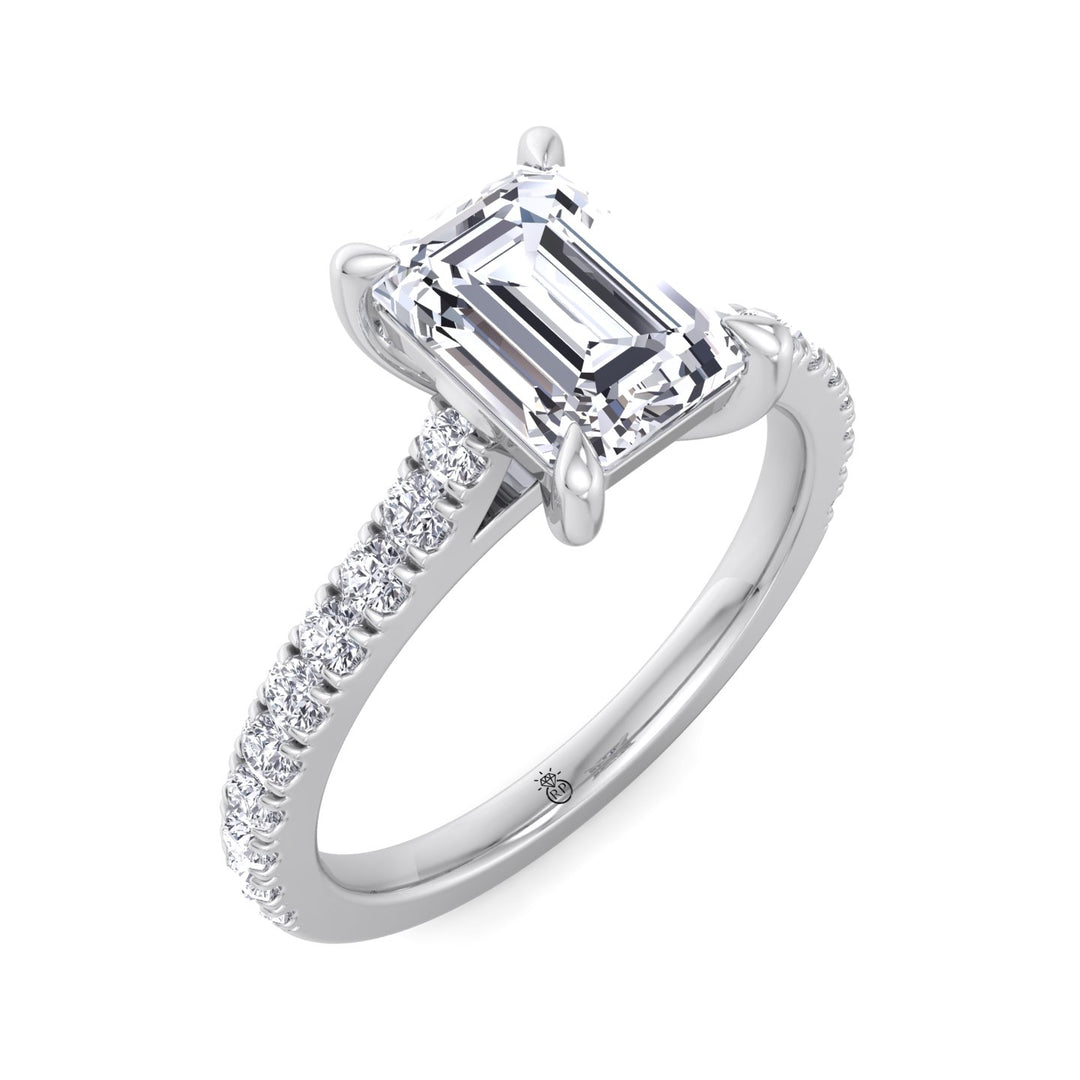 Emerald Shape Engagement Ring with Cathedral Style Pave Band