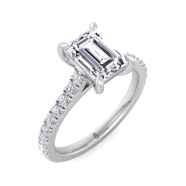 Emerald Shape Engagement Ring with Cathedral Style Pave Band