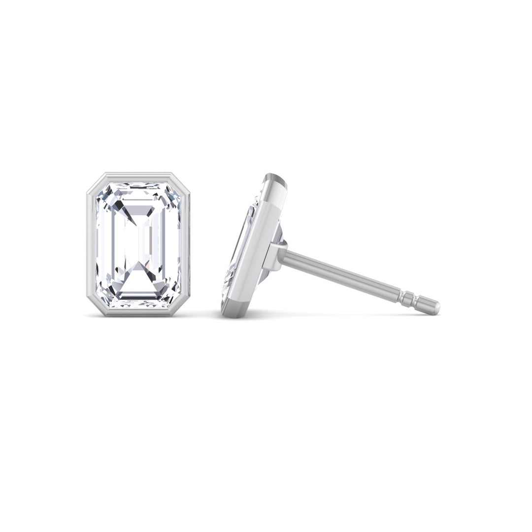 Bezel Set Emerald Shape Studs