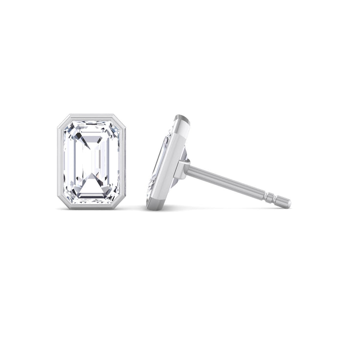 Bezel Set Emerald Shape Studs
