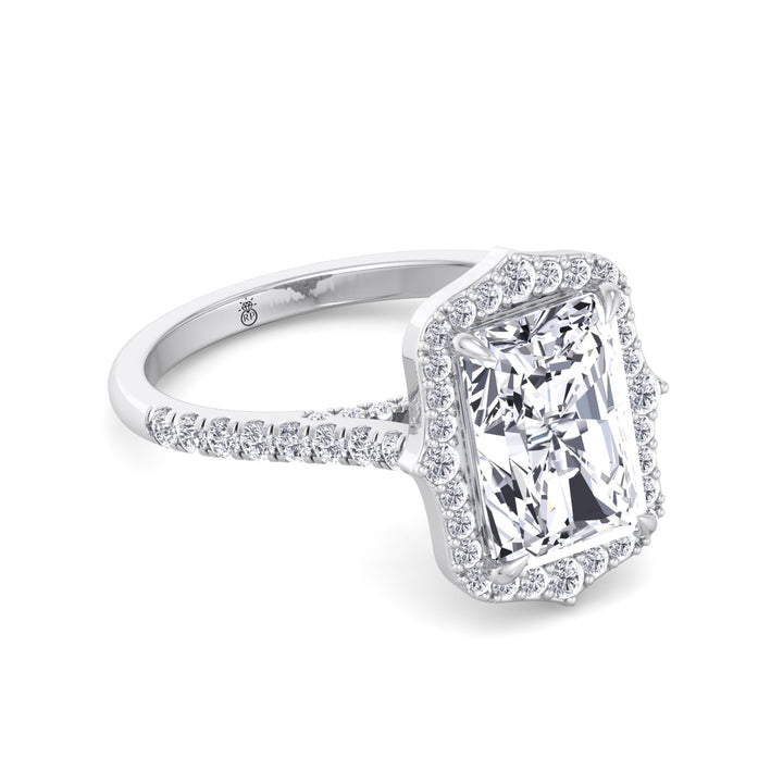 Radiant Cut Vintage Style Engagement Ring with Pave Band