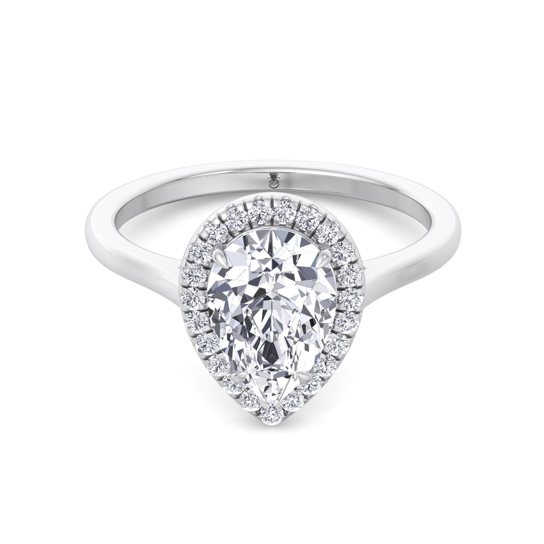Pear Shape Engagement Ring with Halo Center and Plain Band