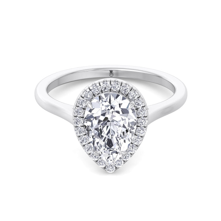 Pear Shape Engagement Ring with Halo Center and Plain Band