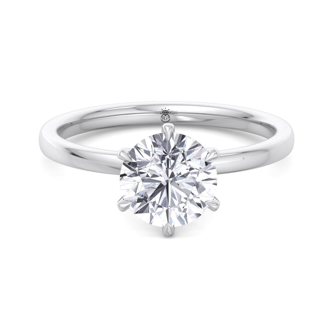 Round Cut Six Prong Solitaire Engagement Ring With Hidden Halo