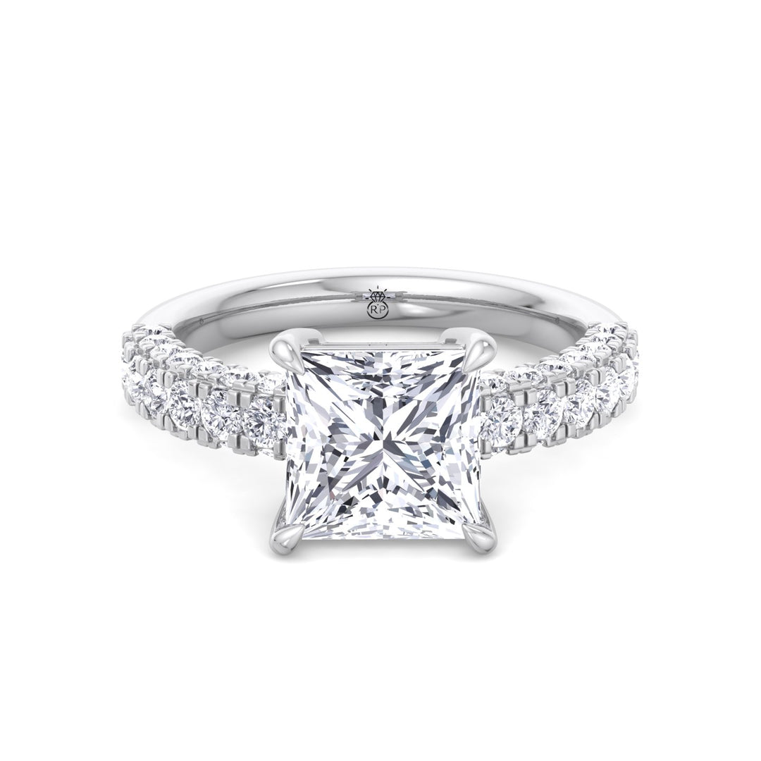 Princess Shape Engagement Ring with a Halfway Pave Band