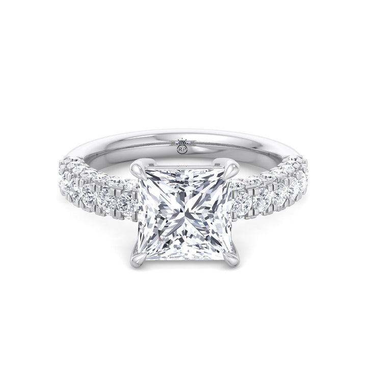 Princess Shape Engagement Ring with a Halfway Pave Band