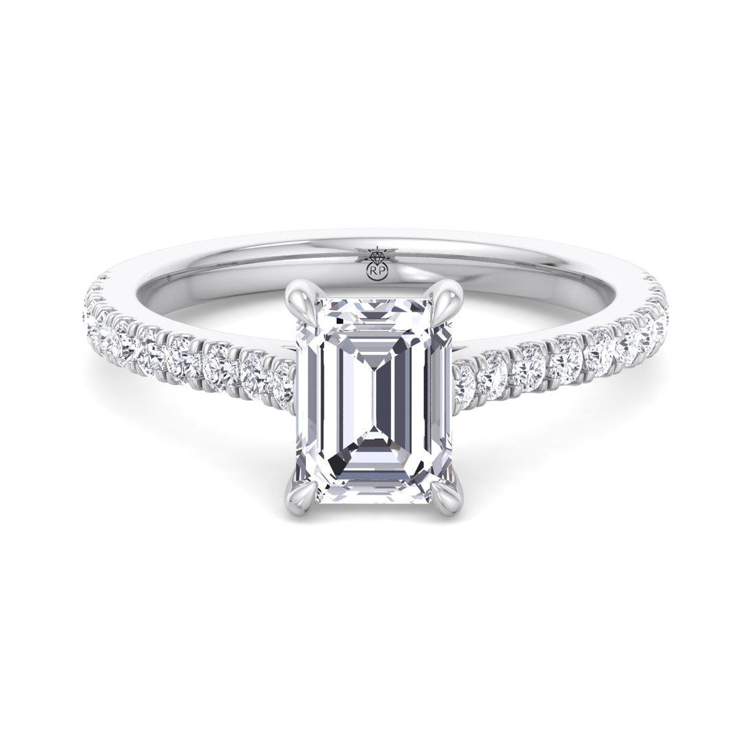 Emerald Shape Engagement Ring with Cathedral Style Pave Band