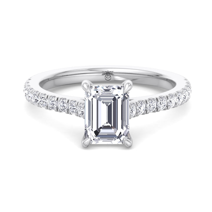 Emerald Shape Engagement Ring with Cathedral Style Pave Band