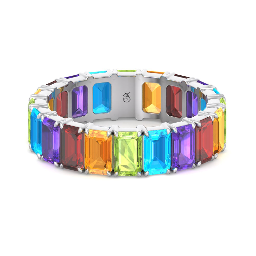 Multi Color Emerald Shape Eternity Band