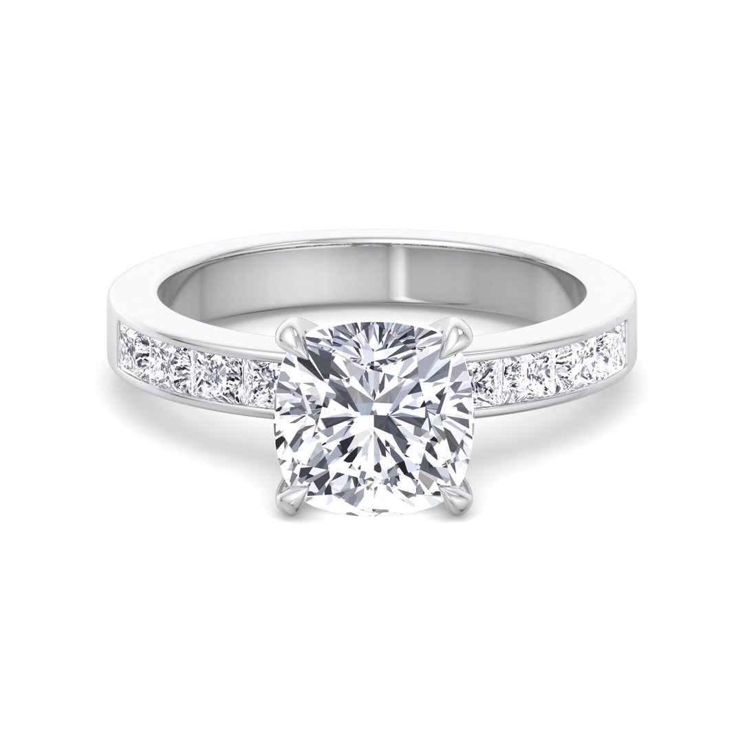 Cushion Cut Engagement Ring With Princess Cut Sidestones