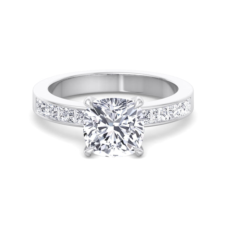 Cushion Cut Engagement Ring With Princess Cut Sidestones