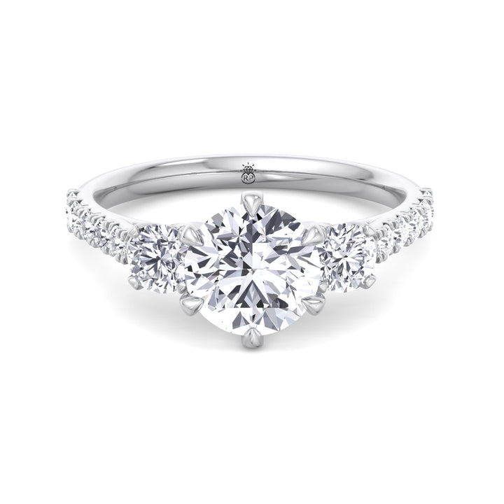 Three Stone Round Cut Fancy Crown Style Engagement Ring
