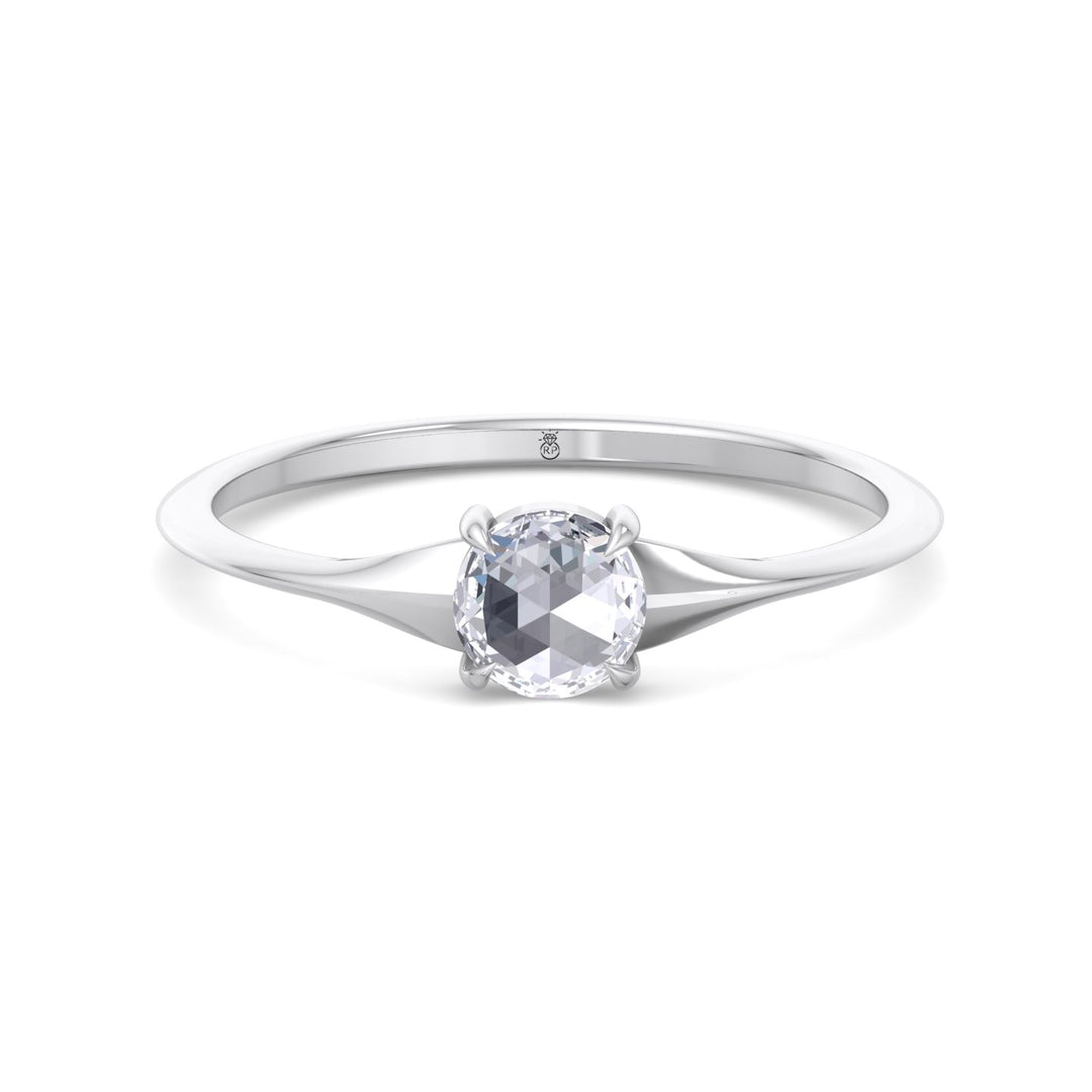Rose Cut Round Shape Sword Edge Solitaire Engagement Ring
