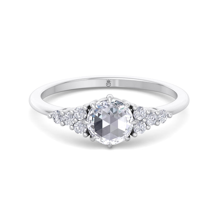Rose Cut Round Shape Engagement Ring with Round Sidestones