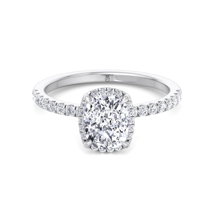 Elongated Cushion Cut Halo Engagement Ring with Pave Band