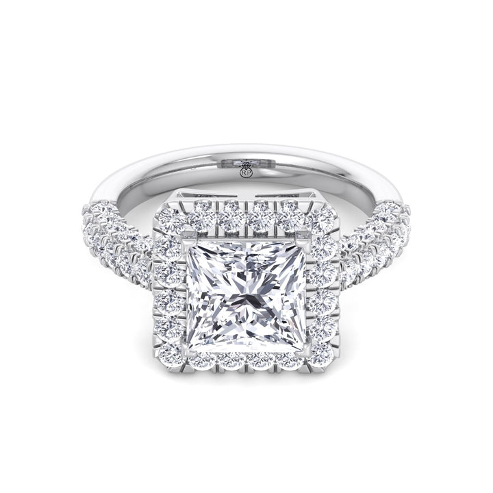 Princess Shape Halo Engagement Ring with Pave Band