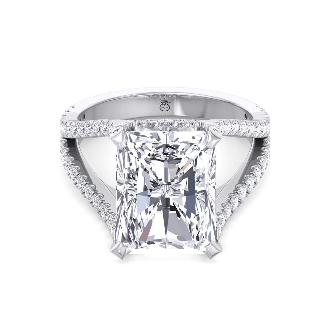 Radiant Cut Halo Engagement Ring with a Split Band