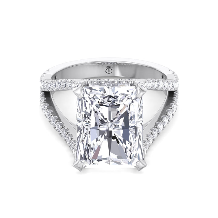 Radiant Cut Halo Engagement Ring with a Split Band