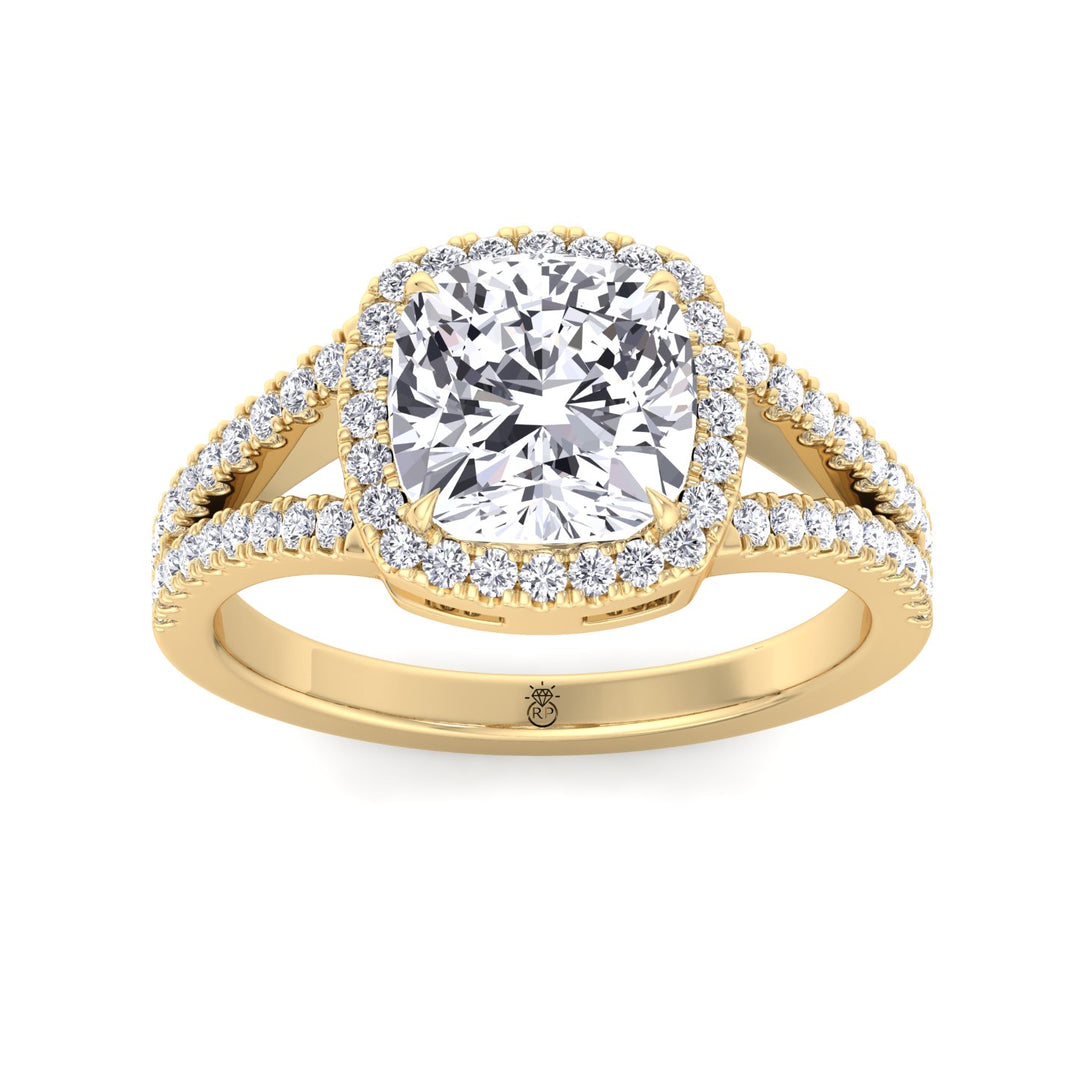 Cushion Cut Halo Engagement Ring with Split Pave Band
