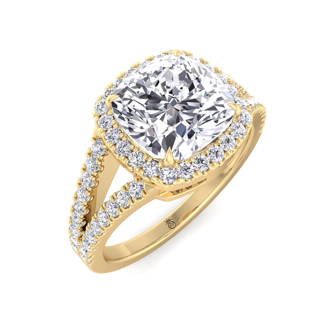 Cushion Cut Halo Engagement Ring with Split Pave Band