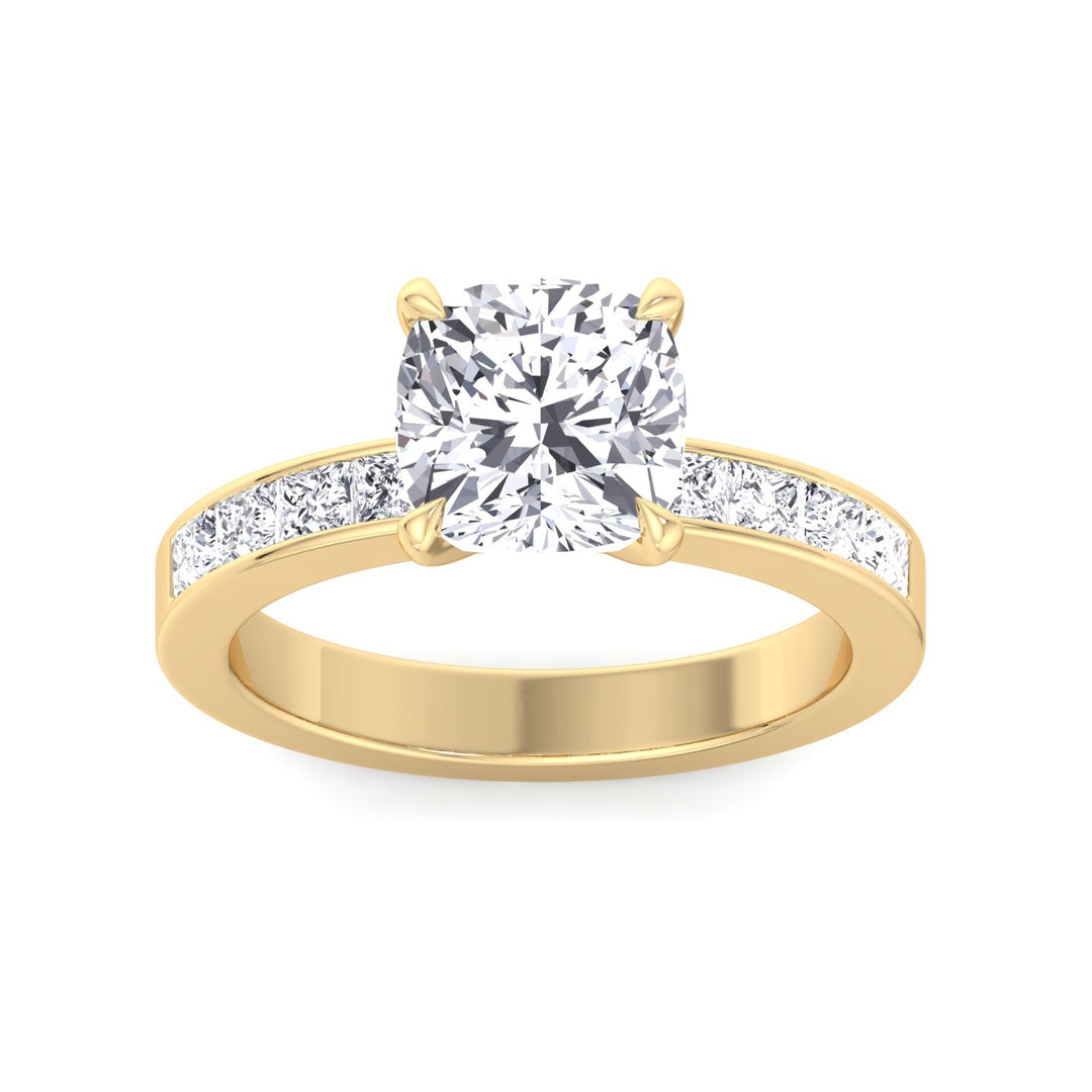 Cushion Cut Engagement Ring With Princess Cut Sidestones