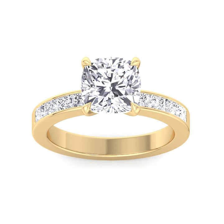 Cushion Cut Engagement Ring With Princess Cut Sidestones