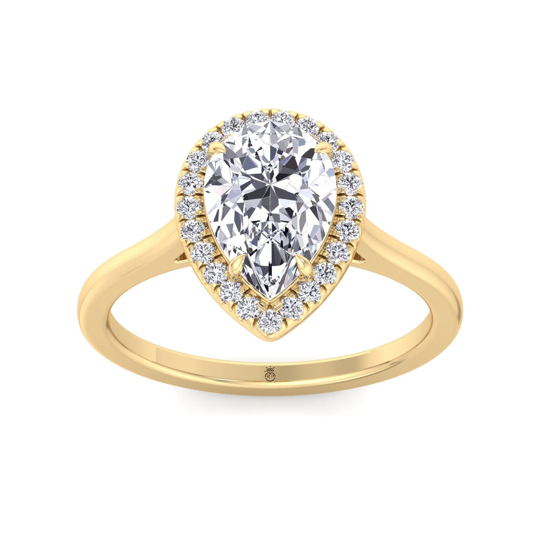 Pear Shape Engagement Ring with Halo Center and Plain Band