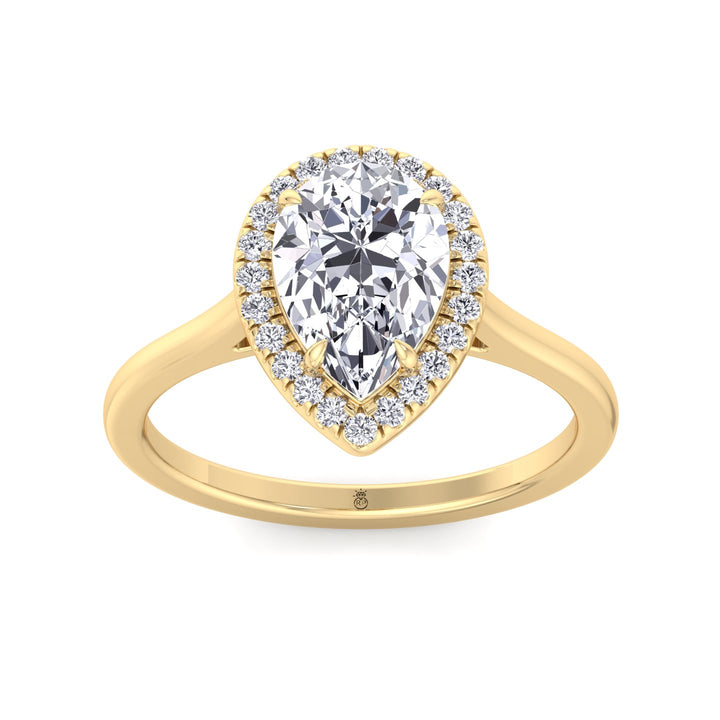 Pear Shape Engagement Ring with Halo Center and Plain Band