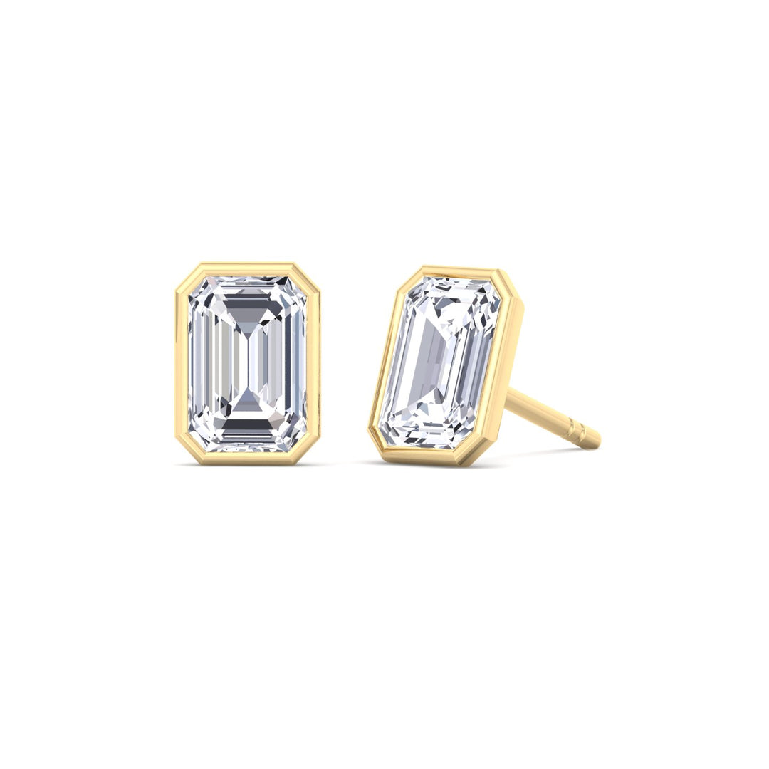 Bezel Set Emerald Shape Studs