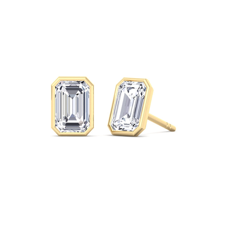 Bezel Set Emerald Shape Studs