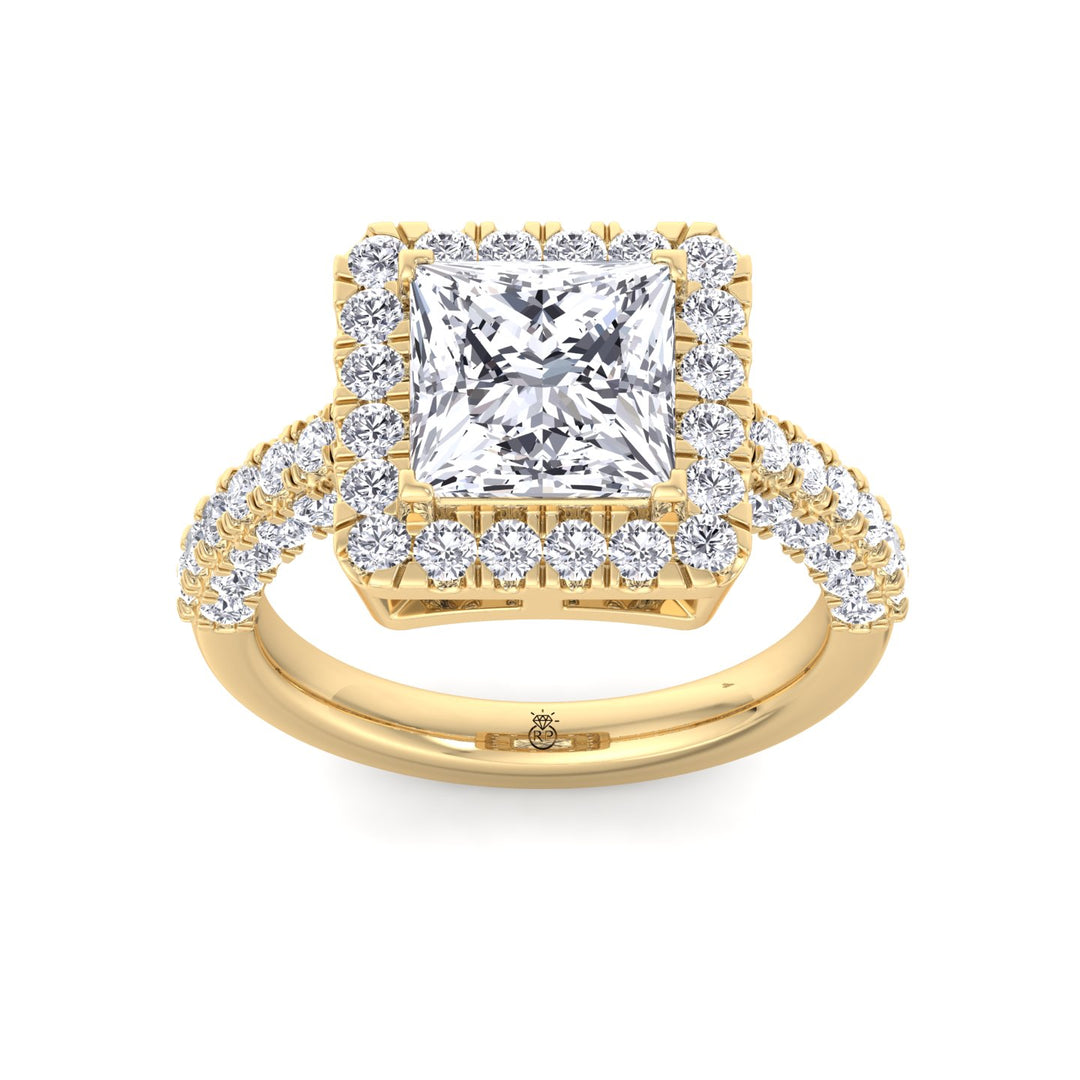 Princess Shape Halo Engagement Ring with Pave Band