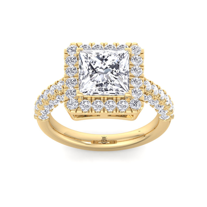 Princess Shape Halo Engagement Ring with Pave Band