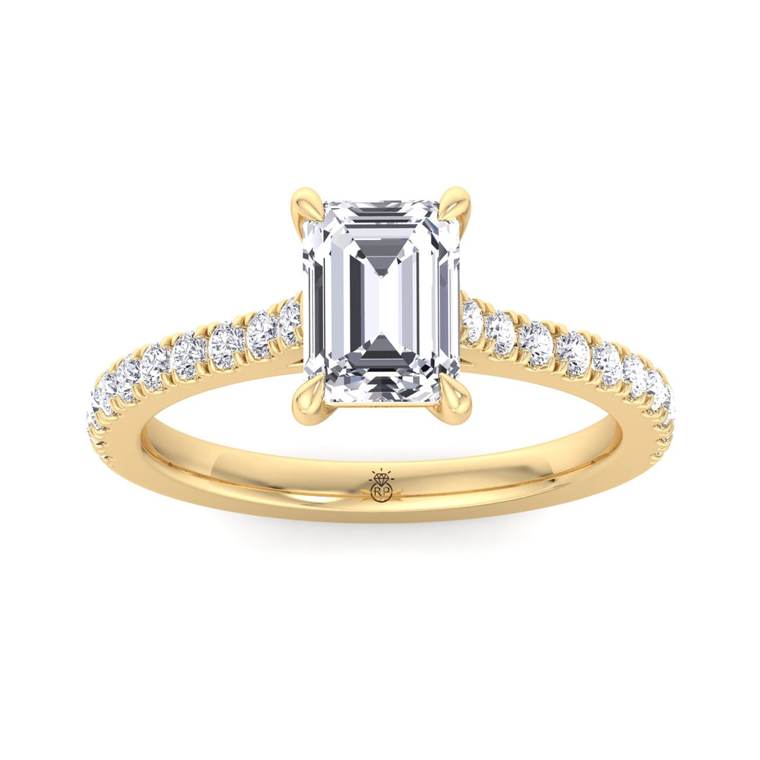 Emerald Shape Engagement Ring with Cathedral Style Pave Band