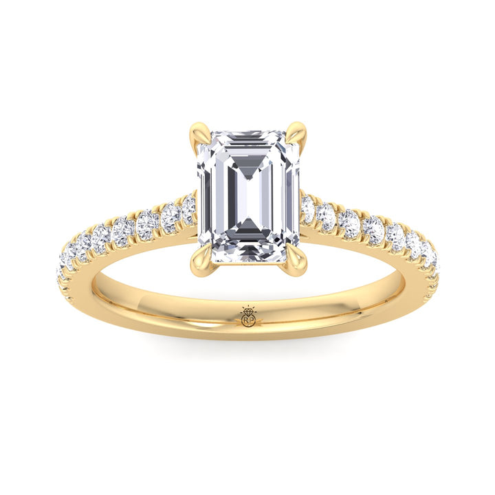 Emerald Shape Engagement Ring with Cathedral Style Pave Band