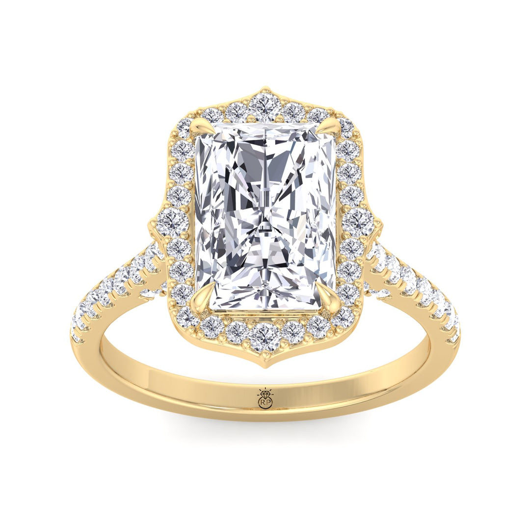 Radiant Cut Vintage Style Engagement Ring with Pave Band