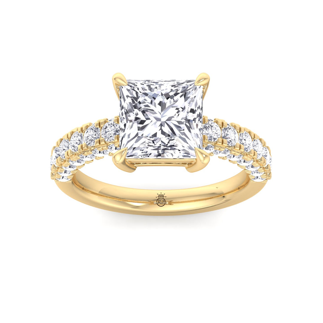 Princess Shape Engagement Ring with a Halfway Pave Band