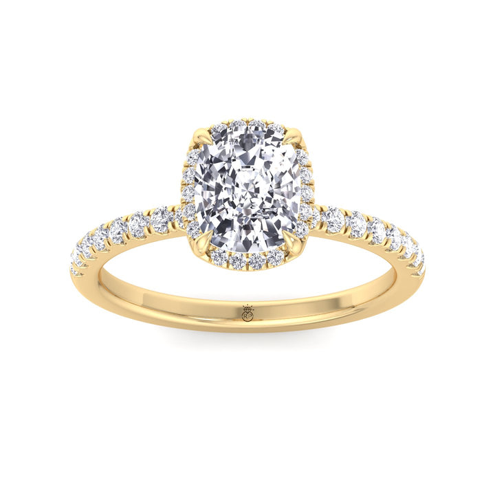 Elongated Cushion Cut Halo Engagement Ring with Pave Band