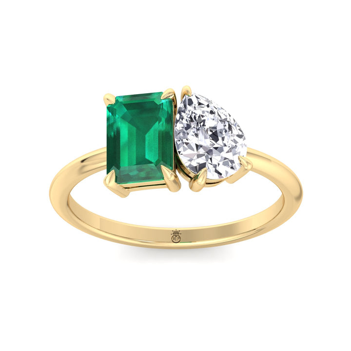 Toi et Moi Green Emerald &amp; Pear Shape Engagement Ring