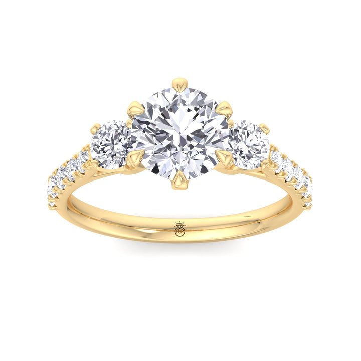 Three Stone Round Cut Fancy Crown Style Engagement Ring
