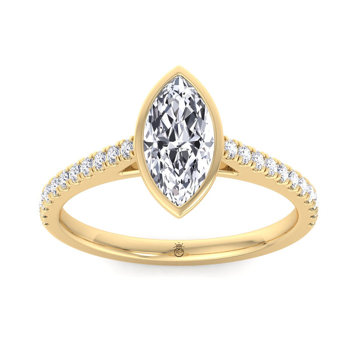 Bezel Set Marquise Shape Engagement Ring With Cathedral Style Pave Band