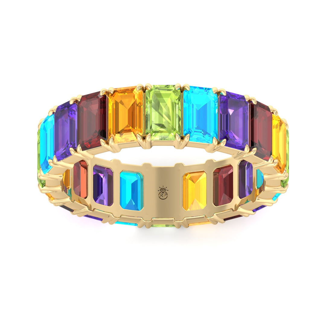 Multi Color Emerald Shape Eternity Band