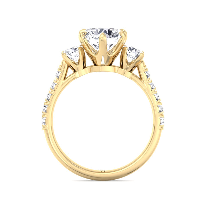 Three Stone Round Cut Fancy Crown Style Engagement Ring